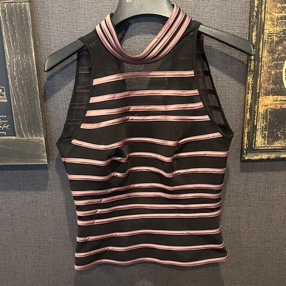 JS Collections Black and Pink Striped Tank Top